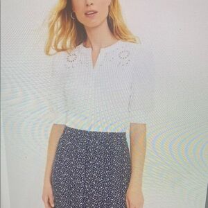 ❤️ NWOT! ANN TAYLOR LOFT EMBROIDERED EYELET YOKE PUFF SLEEVE MIXED MEDIA TOP, S